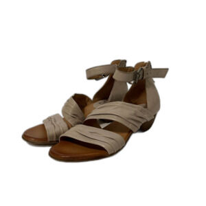 Miz Mooz Cassie Sandals Womens Size 39 US 8.5/9 Beige Ruched Leather Ankle Strap